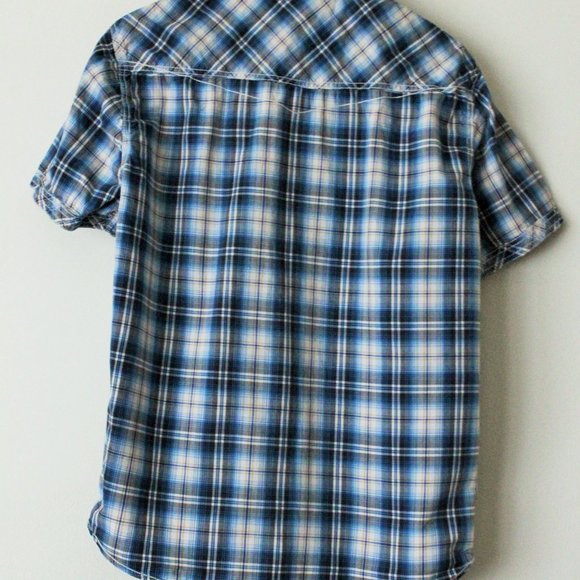Private Member Blue Plaid Short Sleeve Shirt sizeL - Picture 3 of 4